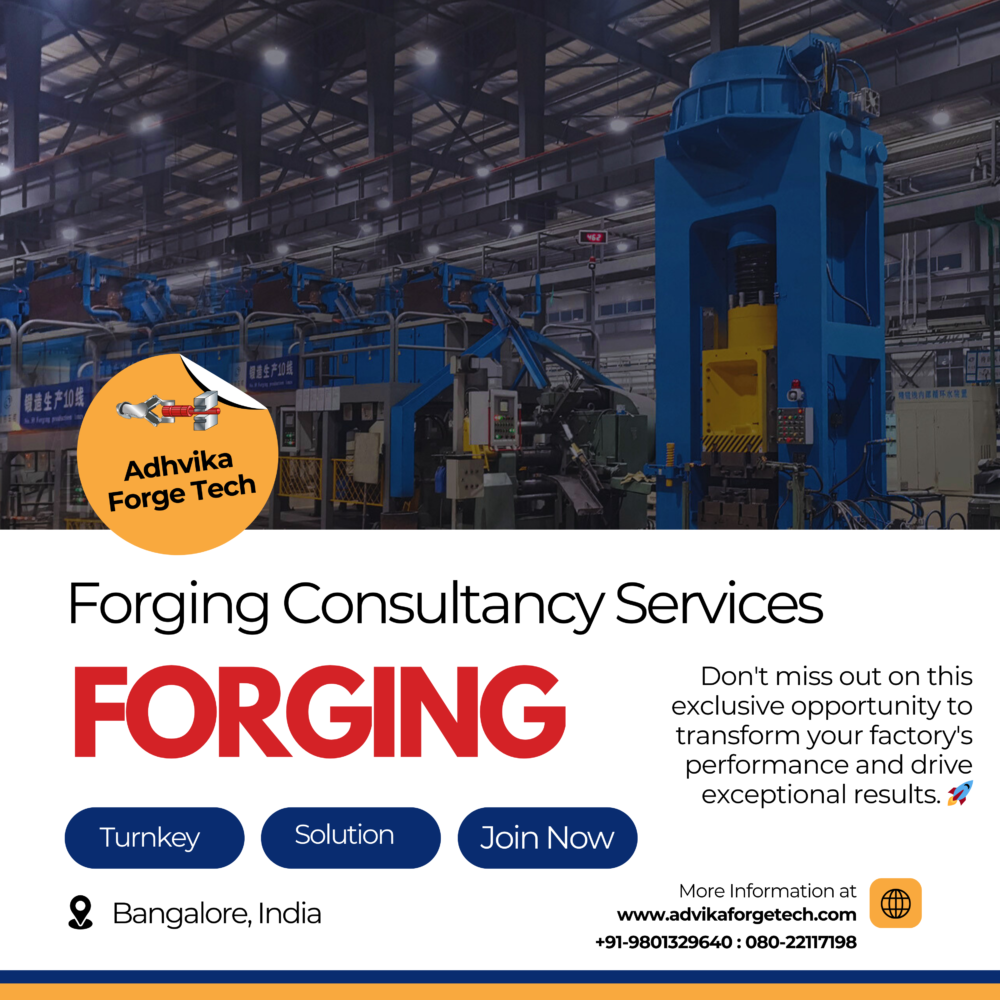 Adhvika Forge Tech – Turnkey Solutions in Aluminum Forging We provide end-to-end solutions for aluminum and aluminum alloy forging, including: ✅ Machine Selection & Installation – Direct Drive Screw Press integration for optimized production. ✅ Die & Tooling Development – Custom solutions for high-quality forged components. ✅ Process Automation – Advanced control systems for improved efficiency. ✅ Full Production Line Setup – From raw material handling to final forged products.