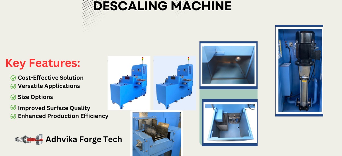 Descaling Machine Descaling Machine Our regular model series is designed to efficiently clean oxide scale generated during induction electric furnace heating of various round bars. This equipment offers high cost-performance, effectively improving surface quality across a range of forgings. Key Features: Cost-Effective Solution: Provides essential oxide scale cleaning procedures at a competitive price point. Versatile Applications: Ideal for integration into hot die forging production lines. Size Options: Available in small and large models to suit diverse operational needs. Benefits: Improved Surface Quality: Enhances the aesthetic and functional properties of forgings. Enhanced Production Efficiency: Streamlines oxide scale removal processes, optimizing overall production workflows.