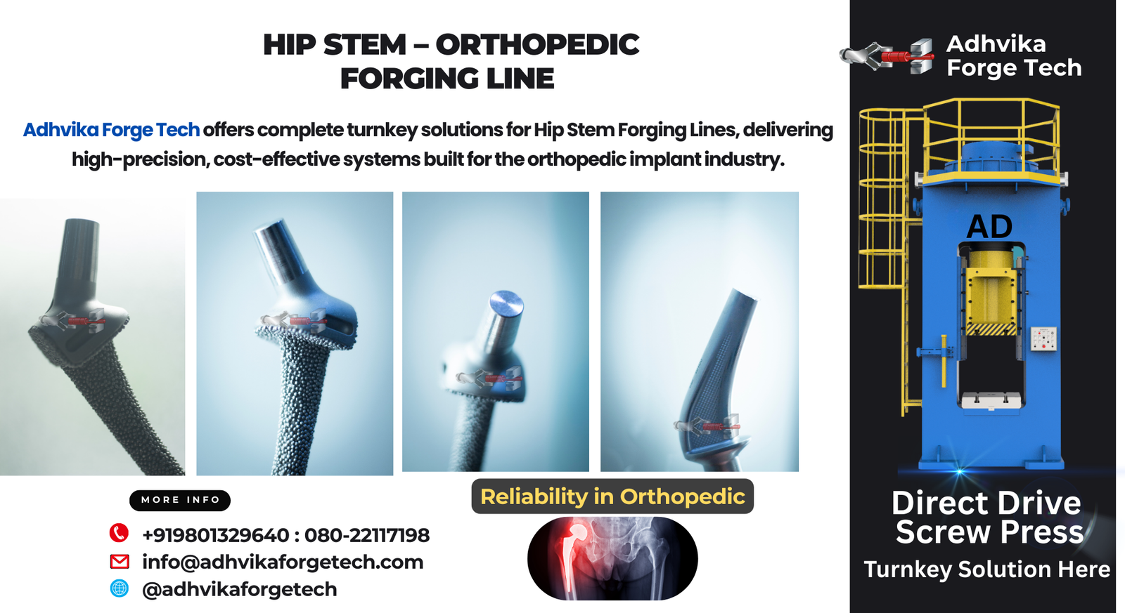 HIP STEM Forging Line Adhvika Forge Tech offers advanced orthopedic hip stem forging solutions with precision, biocompatible materials, and superior strength for joint replacement success.