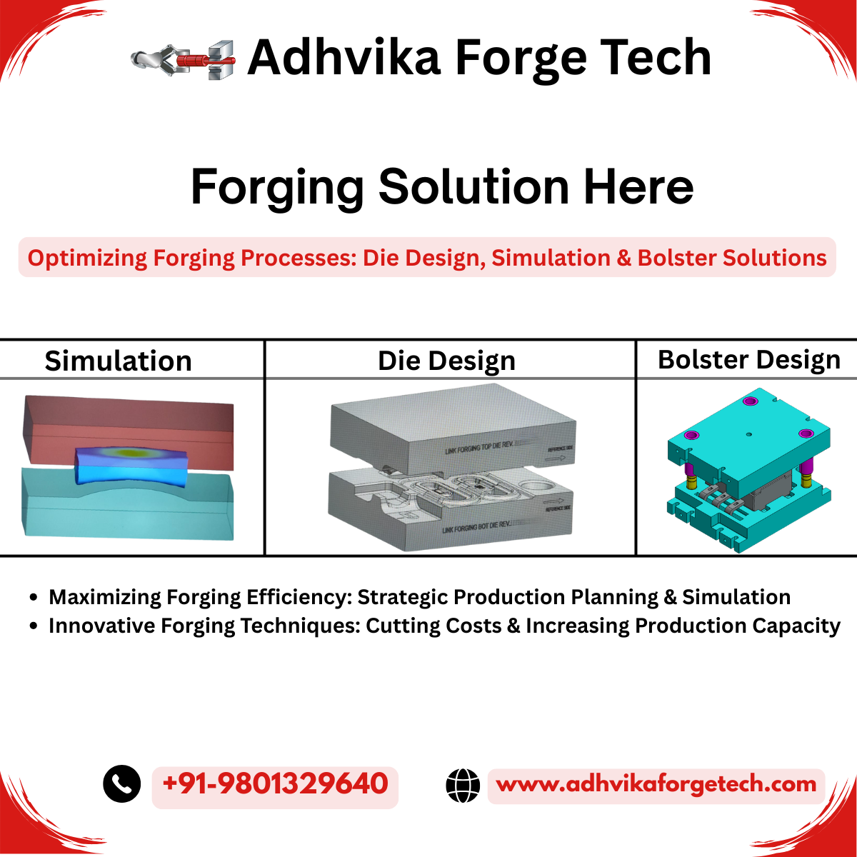 Adhvika Forge Tech offers forging simulation, die & bolster design with cost-cutting solutions, boosting production efficiency and quality output