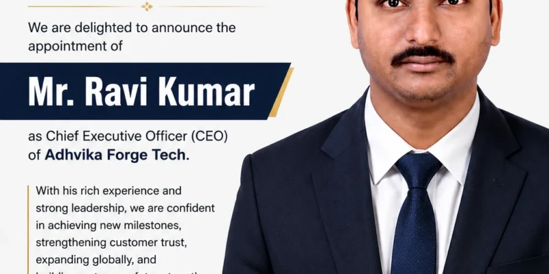 Congratulations, Mr. Ravi Kumar! May your leadership inspire innovation, strengthen our values, and lead Adhvika Forge Tech to greater heights. We look forward to achieving many new milestones together.